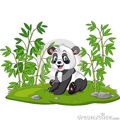 Cartoon panda in the bamboo tree Vector Illustration