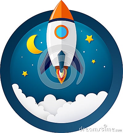 Modern space rocket with flat design Vector Illustration