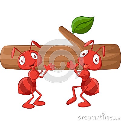 Team of ants carries log Vector Illustration