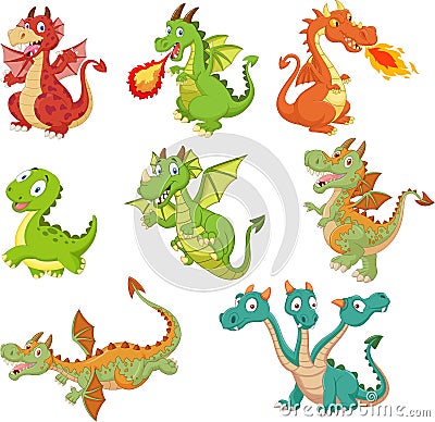 Set of dragons cartoon on white background Vector Illustration