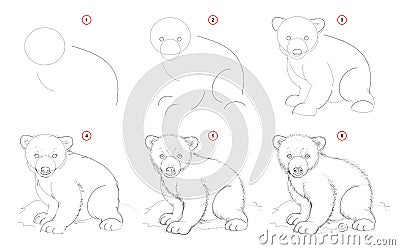 How to draw from nature sketch of white teddy bear. Creation step by step pencil drawing. Educational page for artists. Vector Illustration