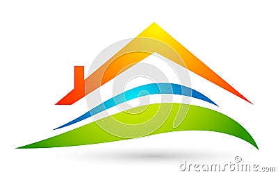 Abstract real estate home house roof sea water wave logo icon Cartoon Illustration