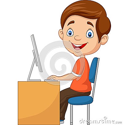 Little boy with personal computer Vector Illustration