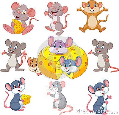 Cartoon funny mouse collection set Vector Illustration