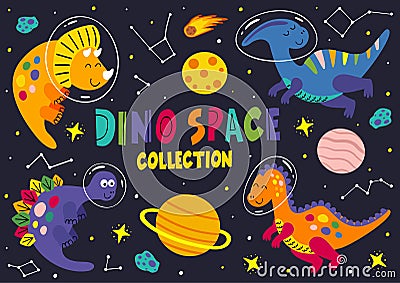 Set of dinosaurs in space part 2 Vector Illustration