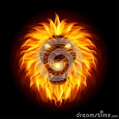 Fire lion head isolated on black background Vector Illustration