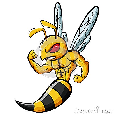 Cartoon strong bee mascot character Vector Illustration