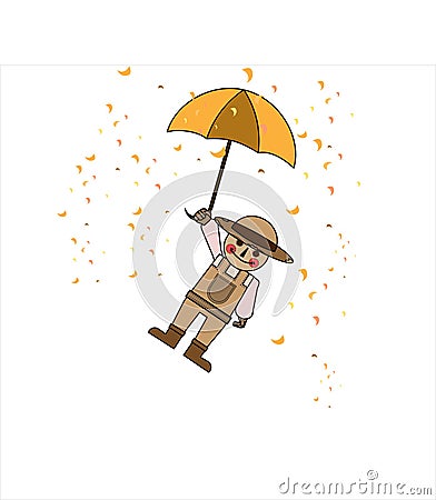 Vector illustration of a cartoon garden doll with an umbrella in autumn Vector Illustration