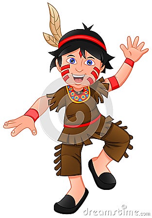 boy wearing american indian costume Vector Illustration