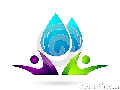 Globe Water drop save logo concept of water drop with world save earth wellness symbol icon nature drops elements vector design Cartoon Illustration