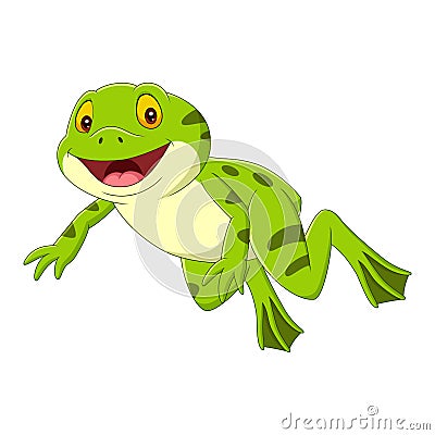 Cartoon happy green frog jumping Vector Illustration