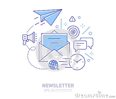 Newsletter - Email marketing concept line design style icon. Vector Illustration