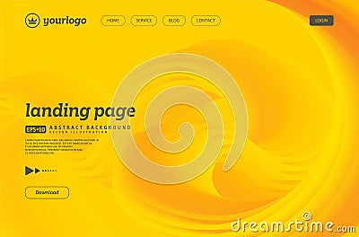 Landing page template with yellow liquid fluid shapes design template Vector Illustration