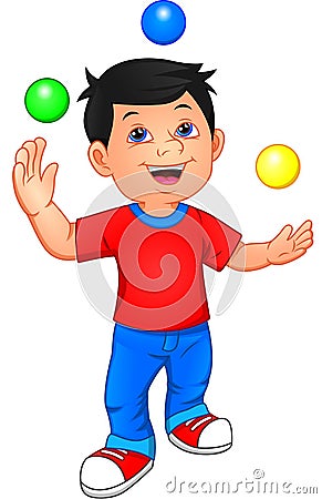 Cute boy is juggling with 3 small balls Vector Illustration