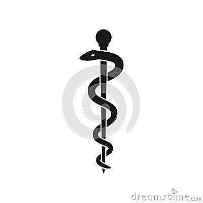 Rod of Asclepius pharmacy black vector icon. Vector Illustration