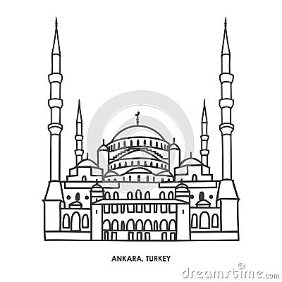 Vector outline illustration the mosque in Ankara, Turkey. Vector Illustration