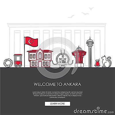 Vector illustration Welcome to Ankara, Turkey. Famous Turkish landmarks in modern flat style. Vector Illustration