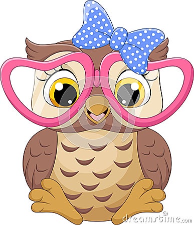 Cute little owl girl wearing pink glasses Vector Illustration