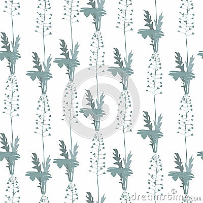 Seamless pattern with wild meadow herbs. Monochrome mint illustration. Vector Illustration