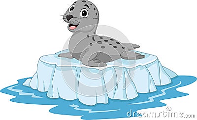 Cartoon seal on ice floe Vector Illustration