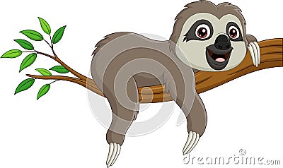 Cute baby sloth on tree branch Vector Illustration