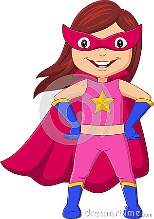 Cartoon happy superhero girl posing Vector Illustration