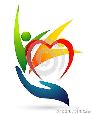 Medical heart care globe world family health cross clinic wellness concept logo icon element sign on white background Cartoon Illustration