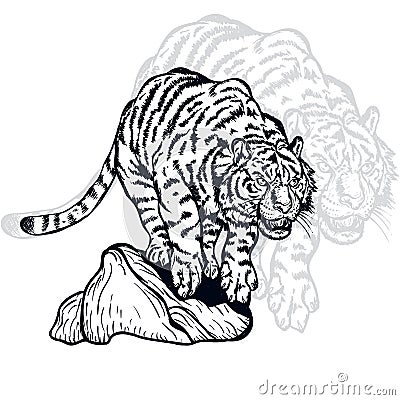 Tiger jump vintage illustration editable Vector Illustration