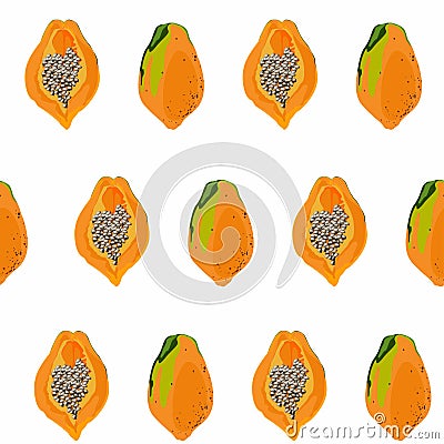 Seamless pattern with papaya, papaw silhouettes. Fruit tropic background, grunge decorative texture. Stock Photo