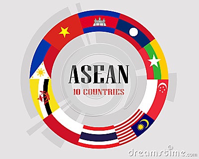AEC Asean Economic Community Flag Circle Form Vector Illustration. Vector Illustration
