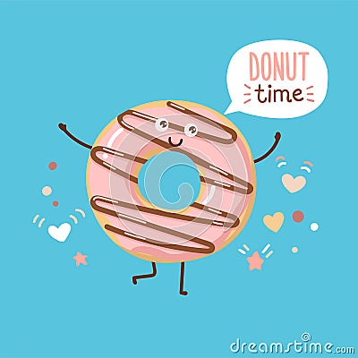 Vector illustration Donut time with a cute pastry. Vector Illustration