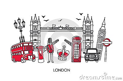 Vector modern illustration symbols of London, the UK. Vector Illustration