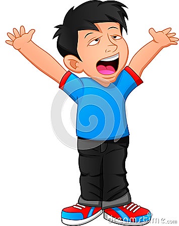 A tired and bored boy holding his hand over his mouth and yawning Vector Illustration