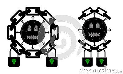 Llustration of locking viruses with locks and chains Vector Illustration