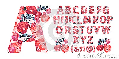 Vector floral alphabet from A to Z. Letters with flowers. Capital characters. Botanical monogram. Stock Photo