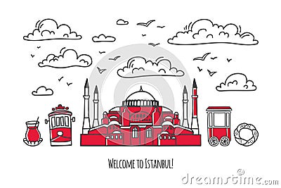 Vector illustration Welcome to Istanbul. Modern card design Travel to Turkey. Vector Illustration