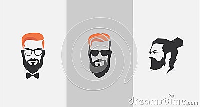 BARBER LOGO Bearded men faces hipsters Vector Illustration