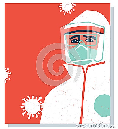 Medical staff wearing PPE, personal protective equipment to care for coronavirus covid-19 patients Vector Illustration