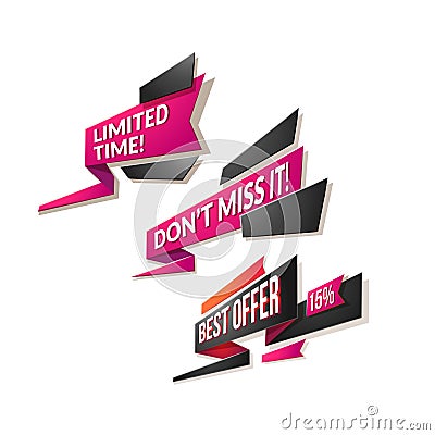 Modern vector banner ribbon limited offer with stop watch Stock Photo