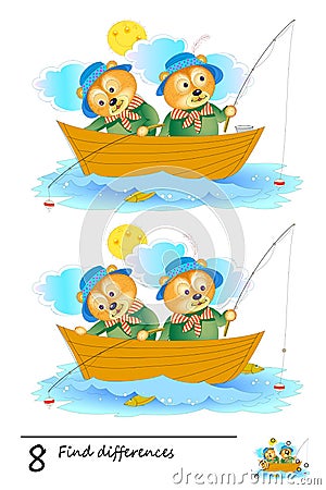 Find 8 differences. Logic puzzle game for children and adults. Printable page for kids brain teaser book. Vector Illustration