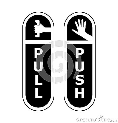 Push Pull Entrance Door Signs - vector icons. Cartoon Illustration