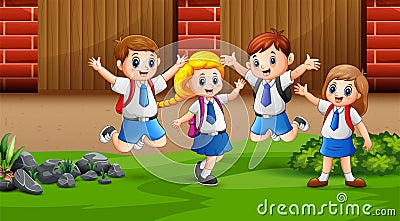 Happy children back home after school Vector Illustration