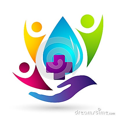 Globe Water drop medical logo concept of water drop with world save earth wellness symbol icon nature drops elements vector design Cartoon Illustration