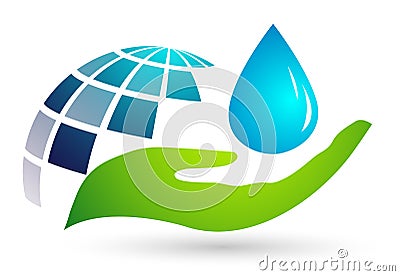 Globe Water drop logo concept of water drop with world save earth wellness symbol icon nature drops elements vector design Cartoon Illustration