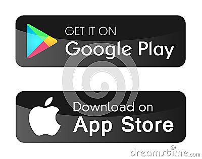 Google play app store icons buttons vector banners for web internet isolated on white background Cartoon Illustration