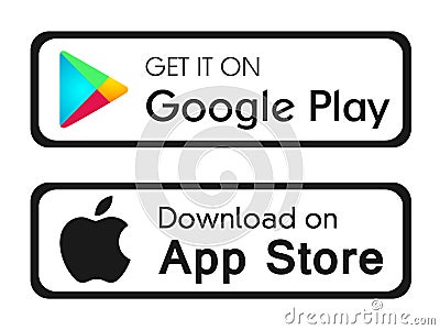 Google play app store icons buttons vector banners for web internet isolated on white background Cartoon Illustration