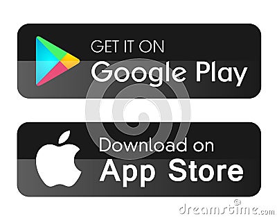 Google play app store icons buttons vector banners for web internet isolated on white background Cartoon Illustration