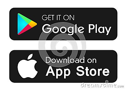 Google play app store icons buttons vector banners for web internet isolated on white background Cartoon Illustration