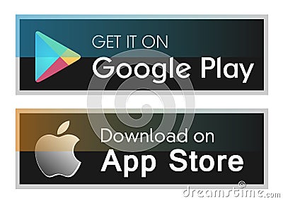 Google play app store icons buttons vector banners for web internet isolated on white background Cartoon Illustration