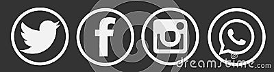 Set of popular social media logos icons Instagram Facebook Twitter WhatsApp element vector on white background Cartoon Illustration